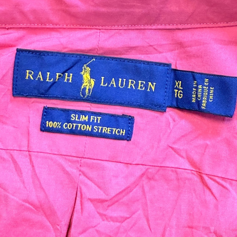 Ralph Lauren Button Down Shirt Mens Medium Pink Slim Fit Cotton Stretch Pony - Picture 5 of 7